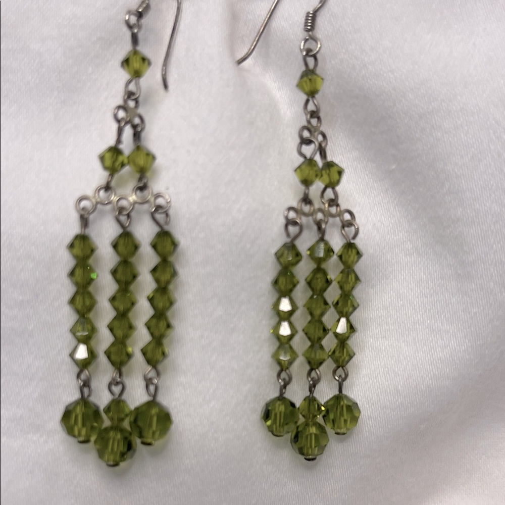 Green Crystal Dangle Chandelier Earrings